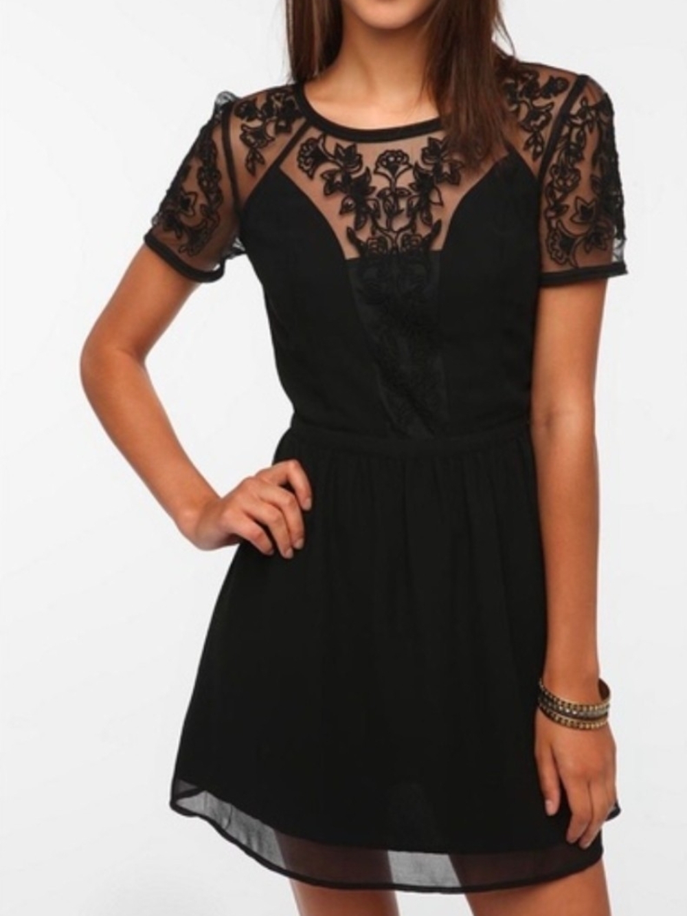 Urban Outfitters Kimchi Blue Black Embroidered Mesh Mini Dress